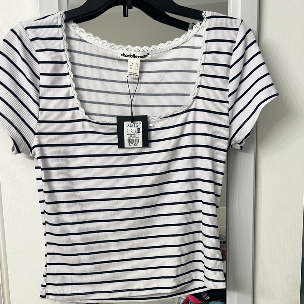 Charlotte Russe Black and White Fitted Short Sleeve Tee